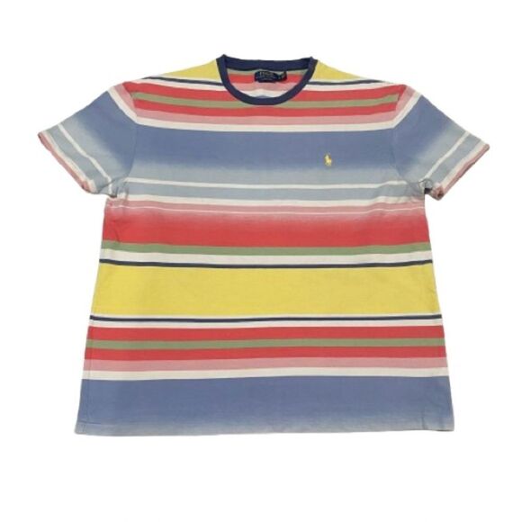 Polo Ralph Lauren Men's Blue Sunset Stripes Mesh Short Sleeve Size Large - Picture 1 of 4